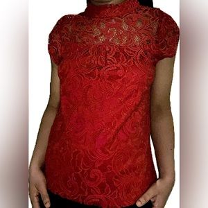 “Heart Soul” Maroon/Red Lace Blouse Top